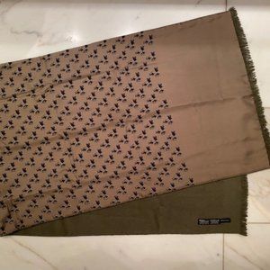 HERMES Paris Silk Angora Large Scarf Shawl Horse Pattern Green